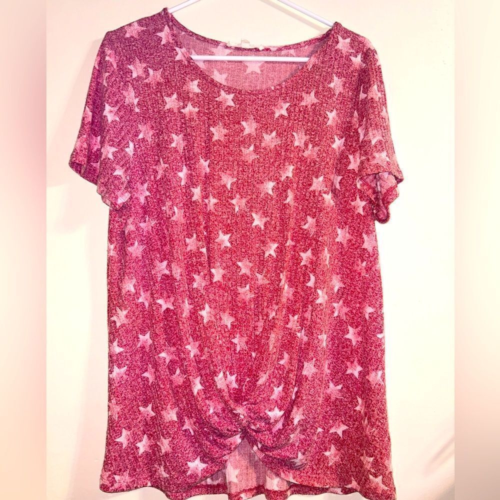 Plus size red stars tie front top size 2X